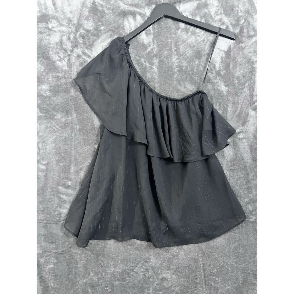Torrid One-Shoulder Ruffle Crinkle Chiffon & Lurex Blouse Black Size XL Festival